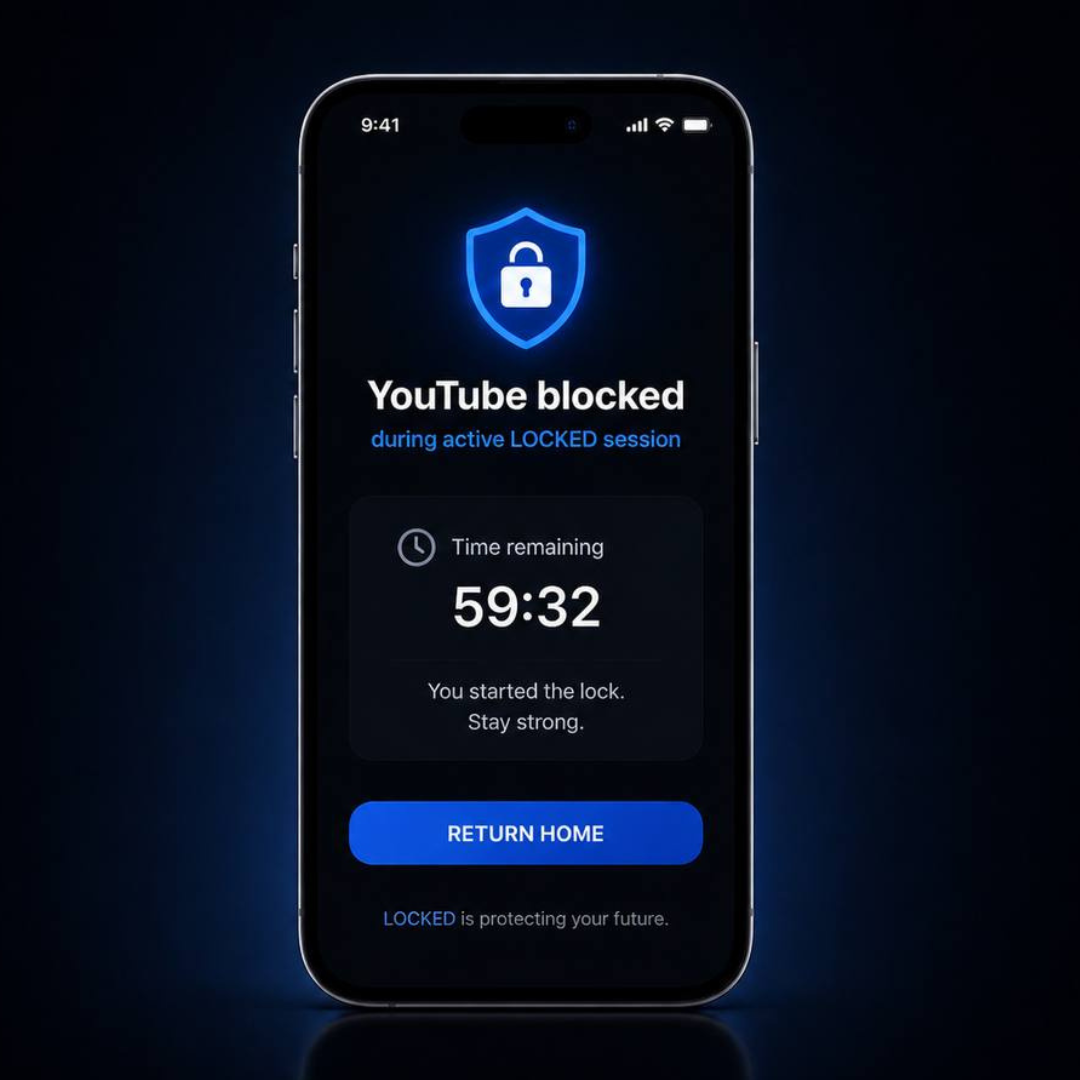 YouTube blocked during active LOCKED session